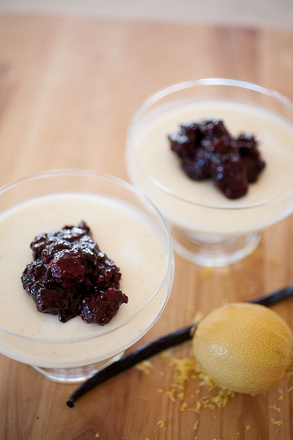 Sweet buttermilk panna cotta and tart berry compote make a delicious, and beautiful, combination for a summer dessert!
