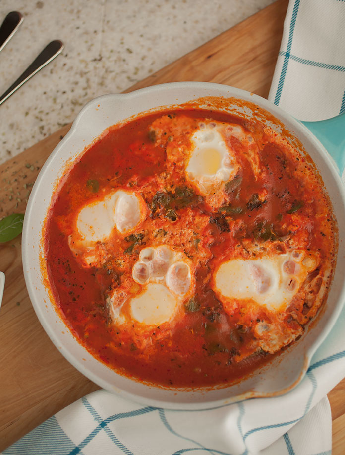 A quick, healthy weeknight meal for everyone--savory baked eggs!