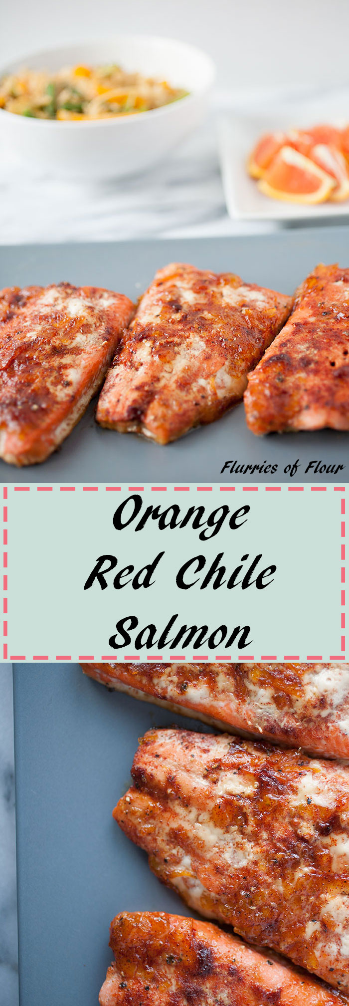 The orange and red chile in this orange red chile salmon adds a beautiful flavor and a spicy bite for a healthy and delicious for the New Year. 