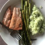 Menu inspiration from Flurries of Flour includes salmon with rice cauliflower and asparagus.