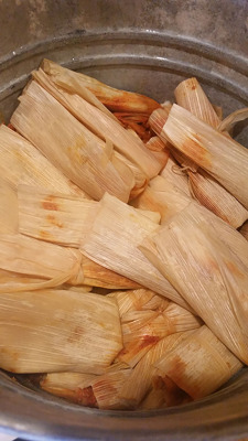 The tamales are steamed and ready to be eaten! 