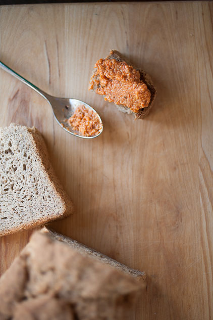romesco sauce and bread with a spoon_darker