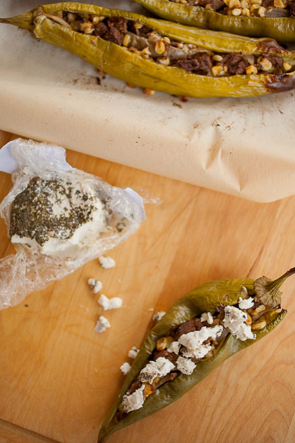 Peppers and soft Spanish cheese help pack this recipe for fajita-stuffed Hatch green chile full of flavor!
