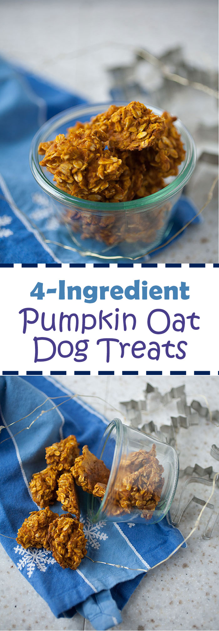 These healthy homemade pumpkin dog treats only take 4 ingredients to make and dogs go crazy over them! They’re the perfect homemade holiday gift for your dog. 